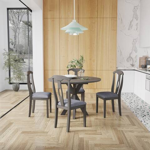 5-Piece Wood Round Dining Table Set for 4