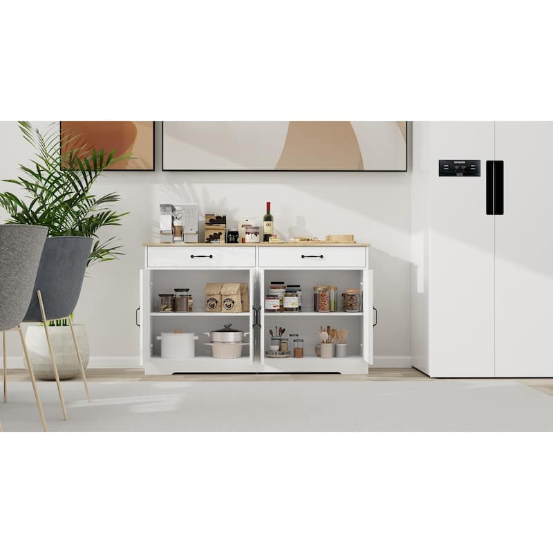 55.91" Large Farmhouse Buffet Storage Sideboard with 2 Drawers