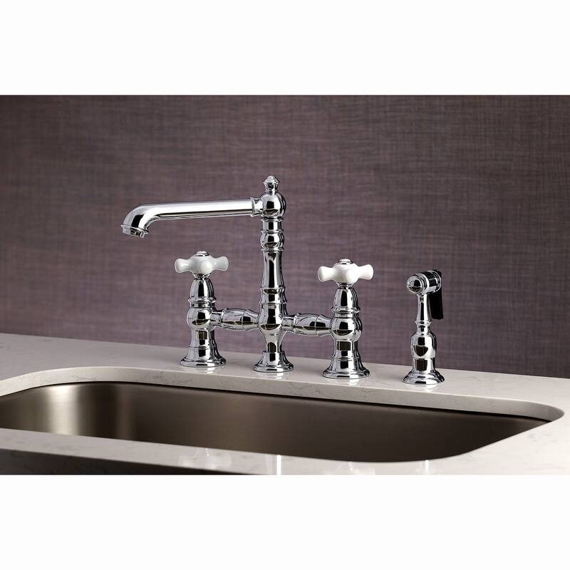 Kingston Brass English Country Bridge Kitchen Faucet with Sprayer
