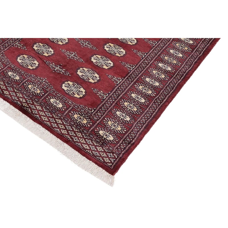 Tribal Bokhara Morris Maroon/Gray Hand Knotted Wool Rug - 3'0'' x 5'0''