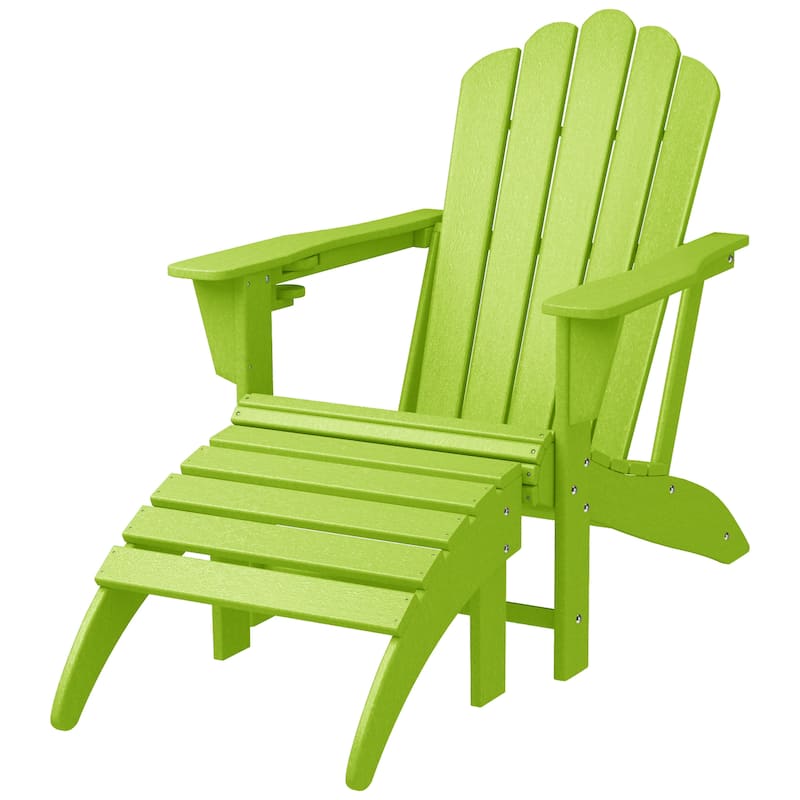 Aderson Outdoor Poly Adirondack Chair with Ottoman - Lime