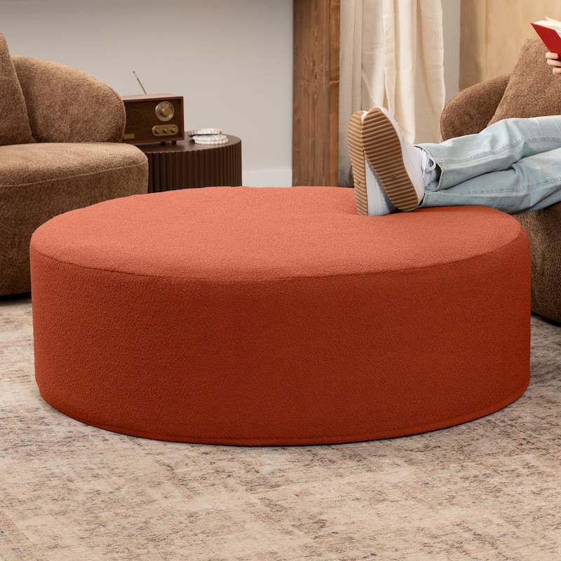 Jaxx Candler Round Couch Ottoman Large Coffee Table & Foot Rest, 44-Inch - Boucle Terra Cotta