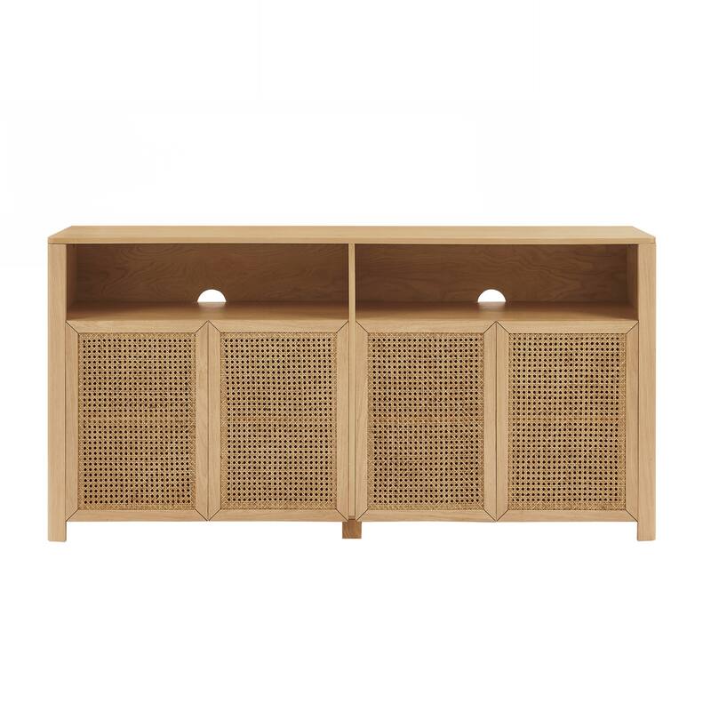 Mid Century Modern Rattan Sideboard Buffet Cabinet with Storage
