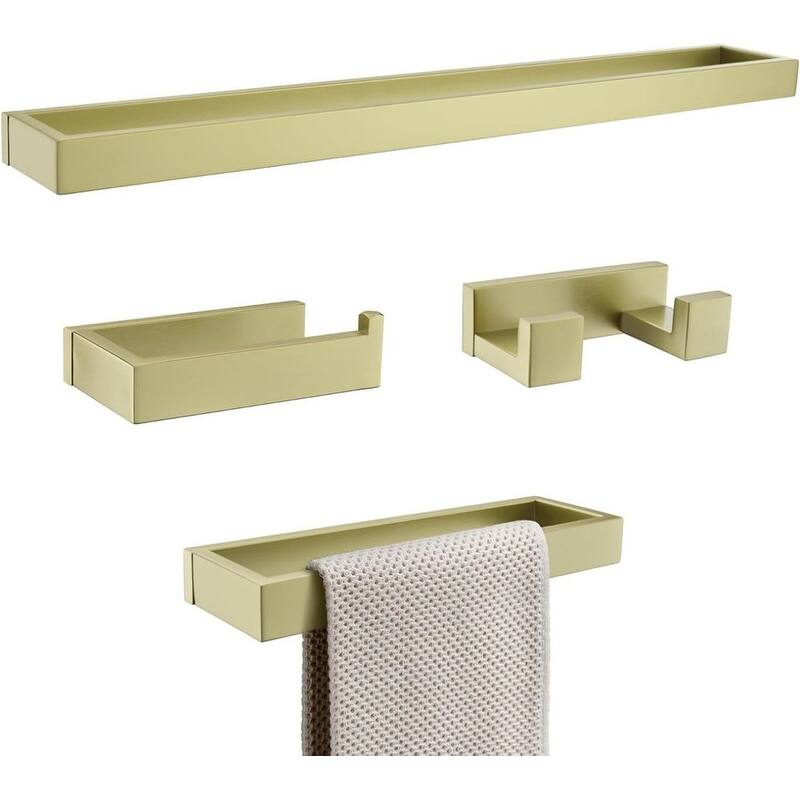 4-Piece Light Gold Bathroom Hardware Set: Modern Towel Bar Set with Stainless Steel Wall Mount Towel Rack, 23.6 Inch - Gold