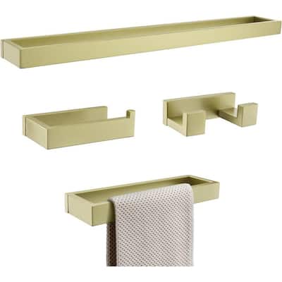 4-Piece Light Gold Bathroom Hardware Set: Modern Towel Bar Set with Stainless Steel Wall Mount Towel Rack, 23.6 Inch