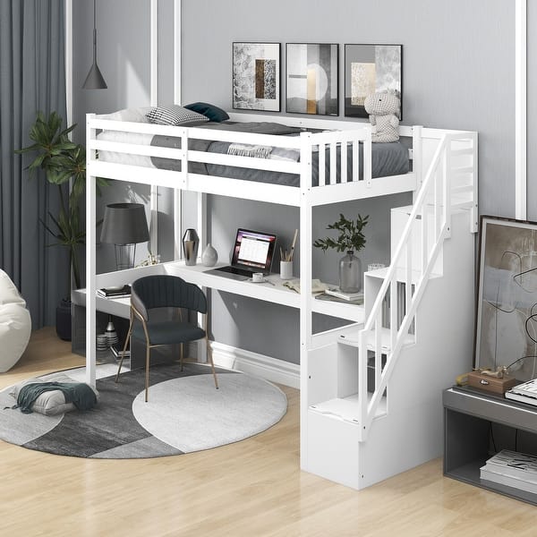 slide 2 of 9, Multifunctional Twin Loft Bed with Desk White
