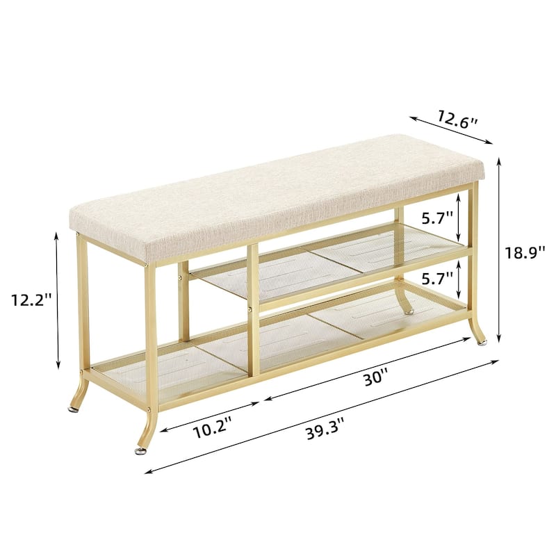 Shoe Storage Bench with Padded Seat, Shoe Rack Bench for Entryway, Shoe Storage Shelf with Metal Frame - 39.3x12.6x18.9in