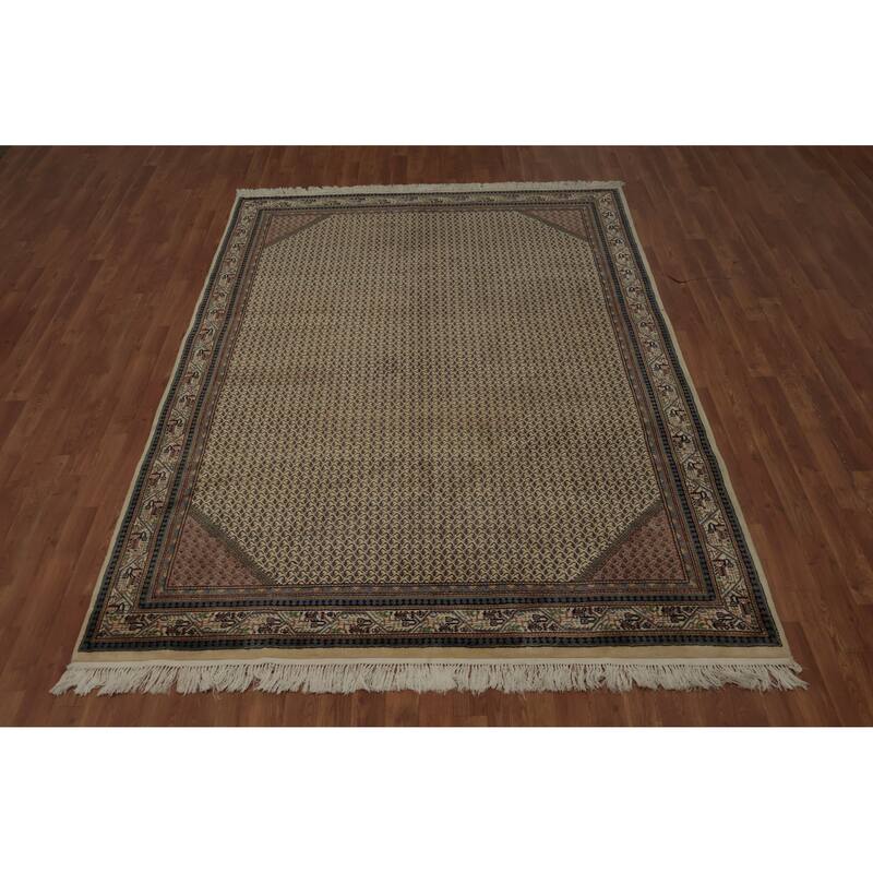 Hand Knotted Oriental 100% Wool Carpet Traditional Geometric Beige & Ivories Botemir Area Rug - 8' 11'' X 6' 2''