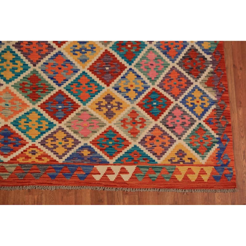 South Western Style Kilim Oriental Area Rug Flatweave Wool Carpet - 8'0"x 9'10"