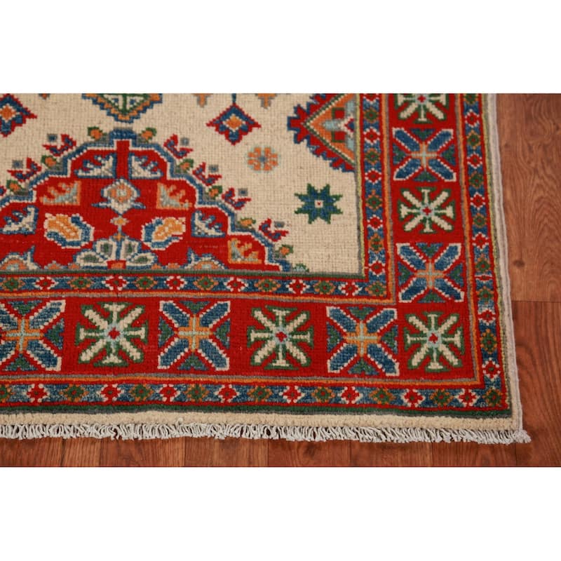 Ivory Kazak Foyer Rug Hand-Knotted Wool Carpet - 2'8"x 4'1"