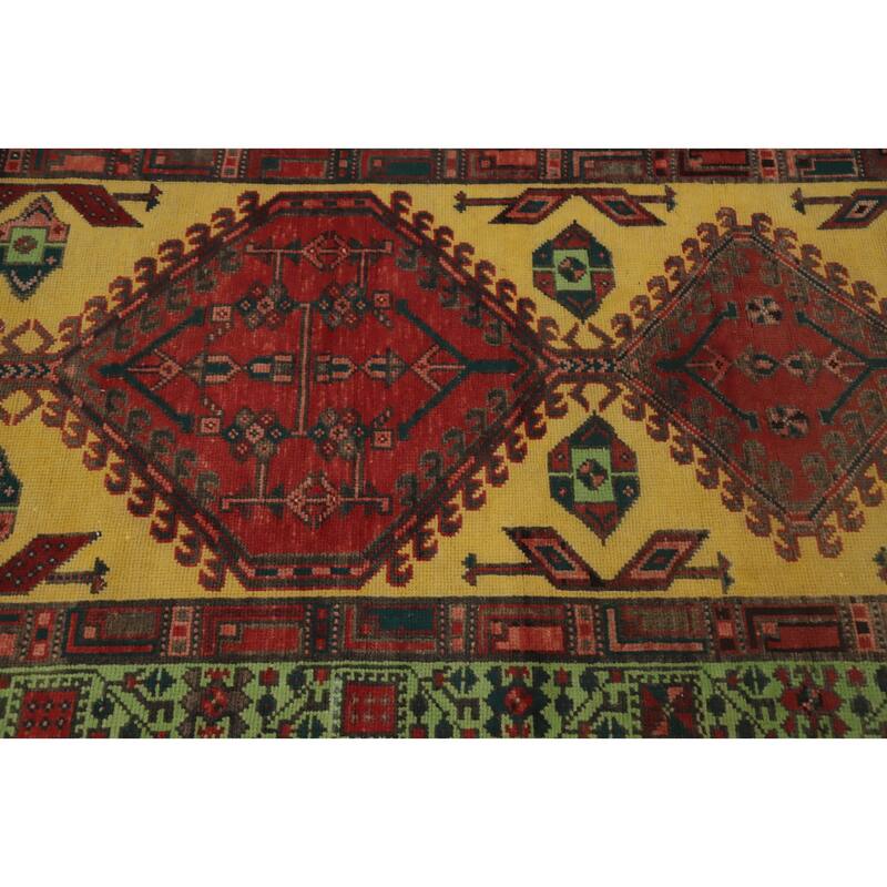 Hand Knotted Oriental 100% Wool Carpet Traditional Tribal Yellow & Gold Ardebil Runner Rug - 11' 4'' X 3' 4''