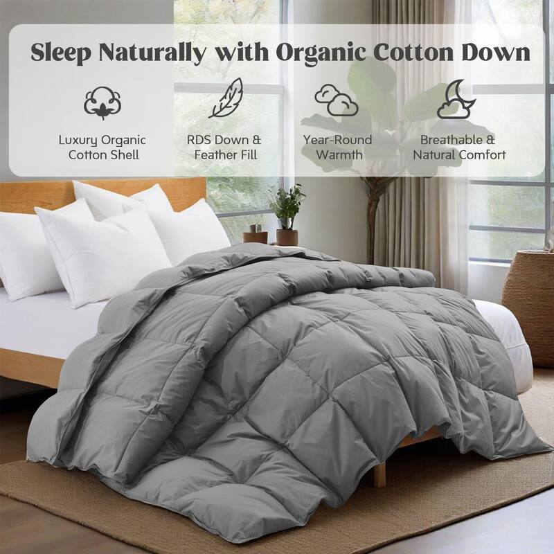 All Season 100% Organic Cotton Down Breathable Duvet Insert Medium Warmth Comforter