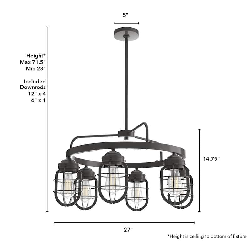 Hunter Starklake 6-Light Chandelier - Dining Room, Entry, Kitchen Table - Industrial, Wheel, Rustic, Caged Design
