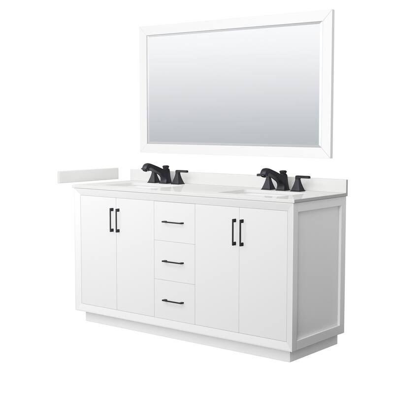Wyndham Collection WCF414166D-QTZ-US3M58 Strada 66" Free Standing - White / White Quartz Top / Matte Black Hardware