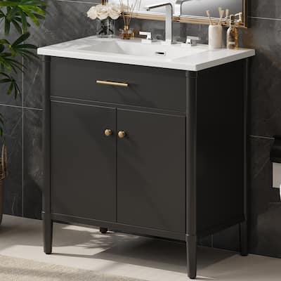 31" Bathroom Vanity with Sink, Bathroom Cabinet with Soft Close Doors and Adjustable Shelf, Curved Profile Design