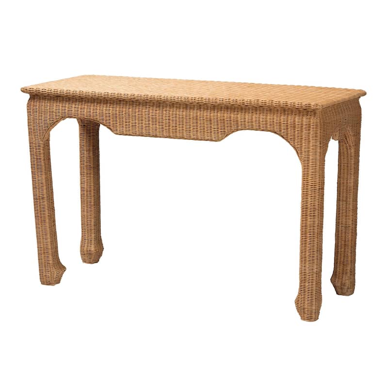 Abena Handwoven Natural Rattan Console Table - Ming Style Wicker Table, Boho Coastal Style for Hallway or Living Room - Light Honey