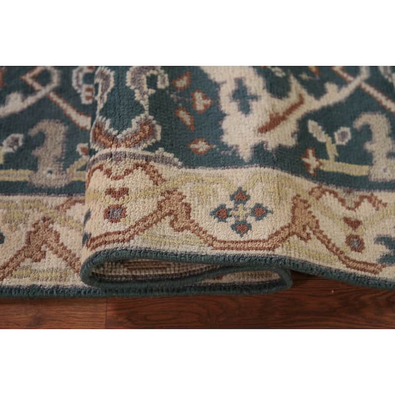 Transitional Blue Oushak Runner Rug Hand-Knotted Wool Carpet - 2'5" x 9'11"