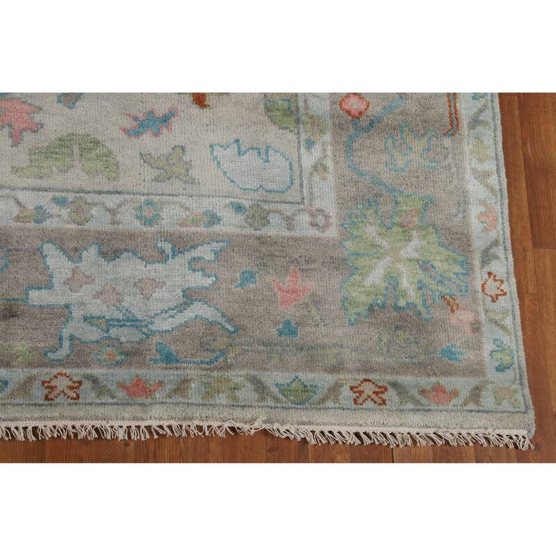 All-Over Grays Oushak Indian Area Rug Hand-Knotted Wool Carpet - 7'11" x 9'11"