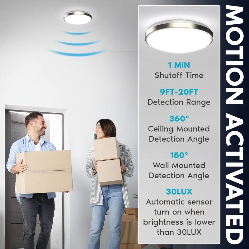 Luxrite Motion Sensor LED Flush Mount Ceiling Light, 11 Inch, 5CCT 2700K-5000K, 16W, 1200LM, ETL