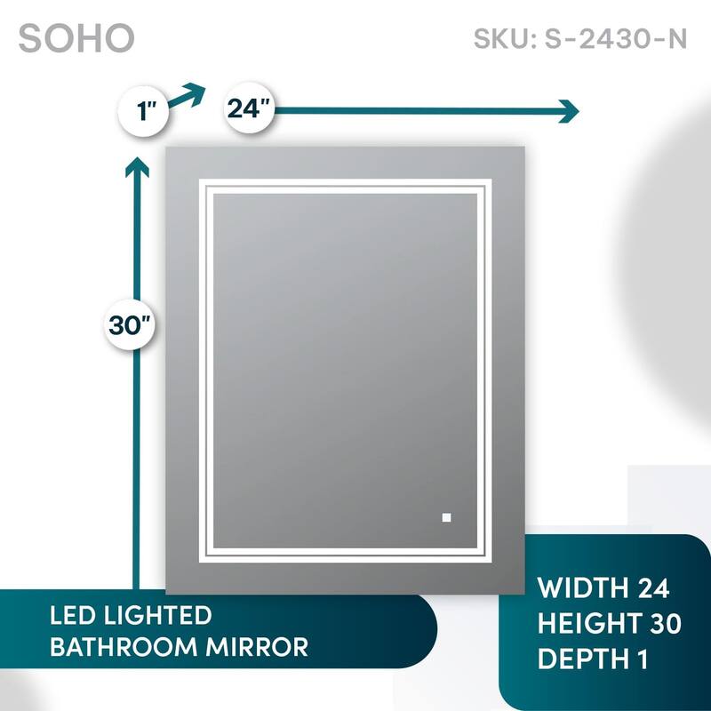 AQUADOM Soho 24" Led Lighted Mirror for Bathroom Defogger, Backlit and Front-Lit - 24"x30x1"