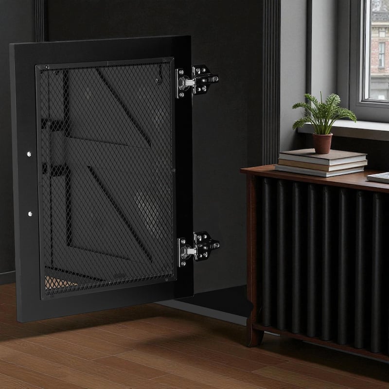 59.3" Farmhouse Sideboard with Sliding Barn Doors & Mesh Panels, Buffet Cabinet with Open Storage for Kitchen or Living Room