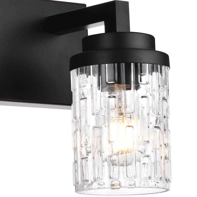Modern Black 6-Light Vanity Light Industrial Fixture with Clear Grid Glass