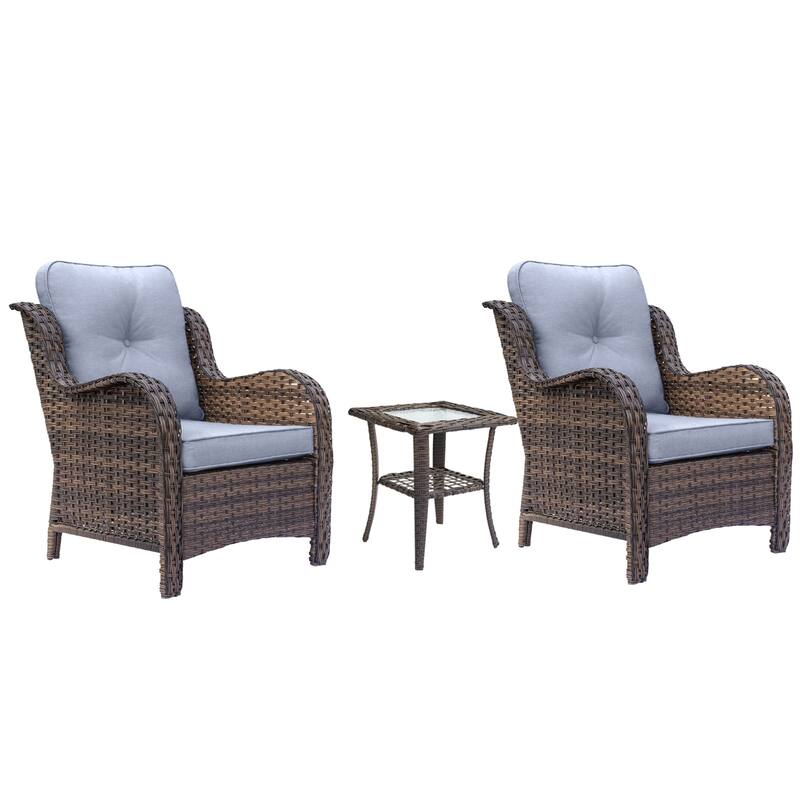 3 Piece High Back Wicker Rattan Outdoor Patio Furniture Chairs Set