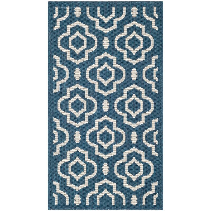 SAFAVIEH Courtyard Ketty Indoor/ Outdoor Waterproof Patio Backyard Rug - 2' x 3'7" - Navy/Beige