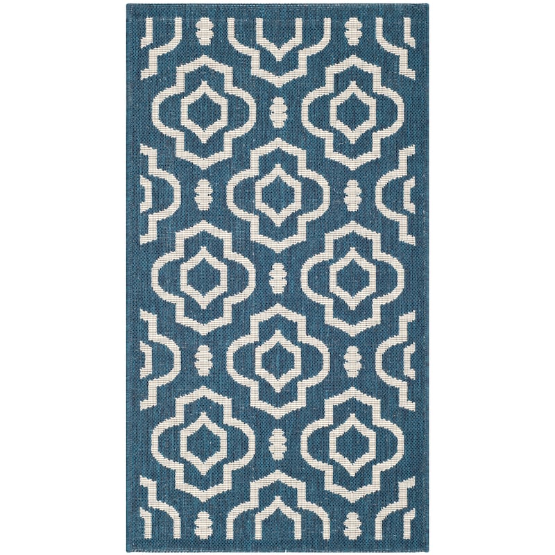 SAFAVIEH Courtyard Rheta Indoor/ Outdoor Waterproof Patio Backyard Rug - 2'7" x 5' - Navy/Beige
