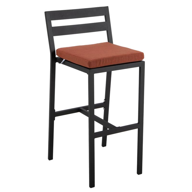 Chelsea Patio Bar Stool in Powder-Coated Aluminum Frame with Removable Cushion - Orange