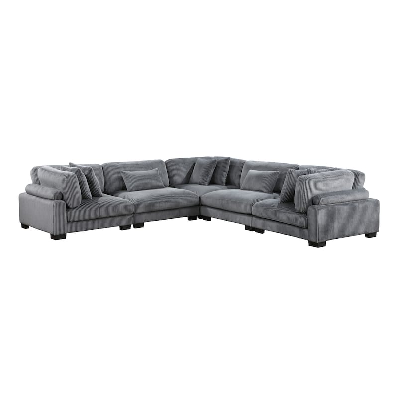 Braidy Corduroy 5-Piece Modular Sectional Sofa - Gray