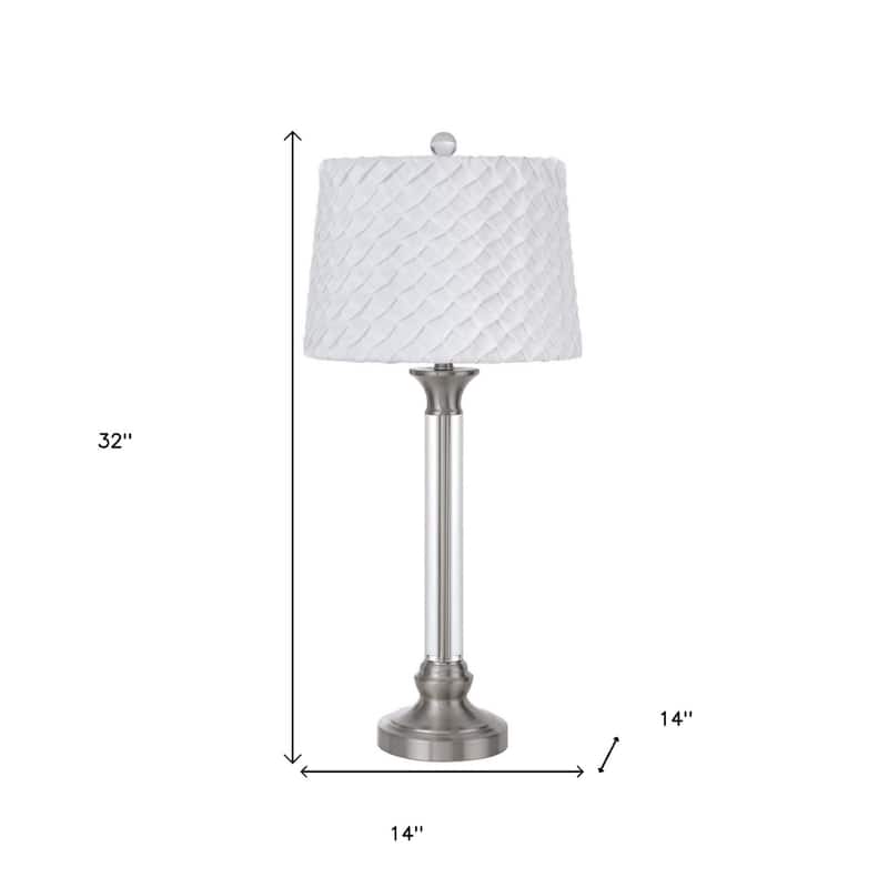 Nickel Metal Table Lamp with White Fabric Empire Shade and Dimmable 3 Way Switch - 14” x 14” x 32” (D x W x H)