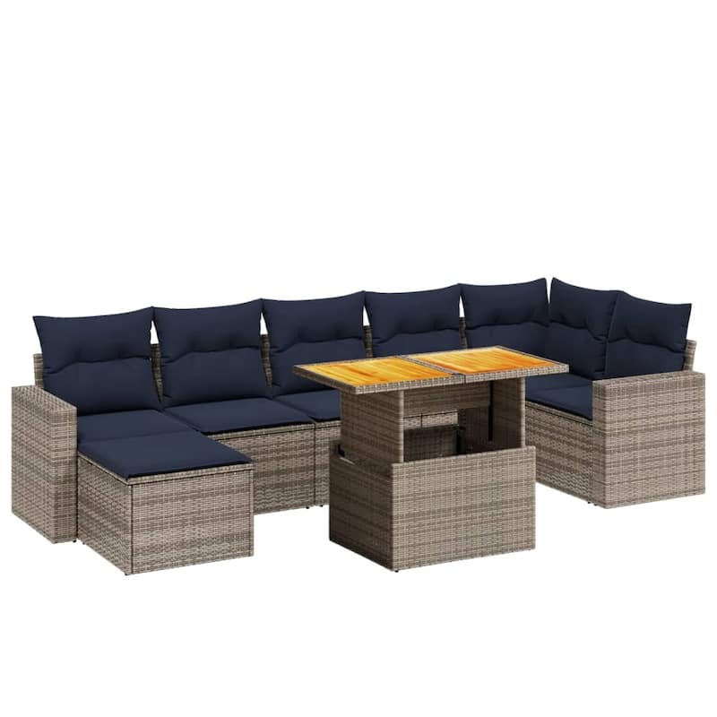 vidaXL Patio Sofa Set with Cushions Outdoor Furniture 8 Piece Poly Rattan - 21.7 x 24.4 x 27.2
