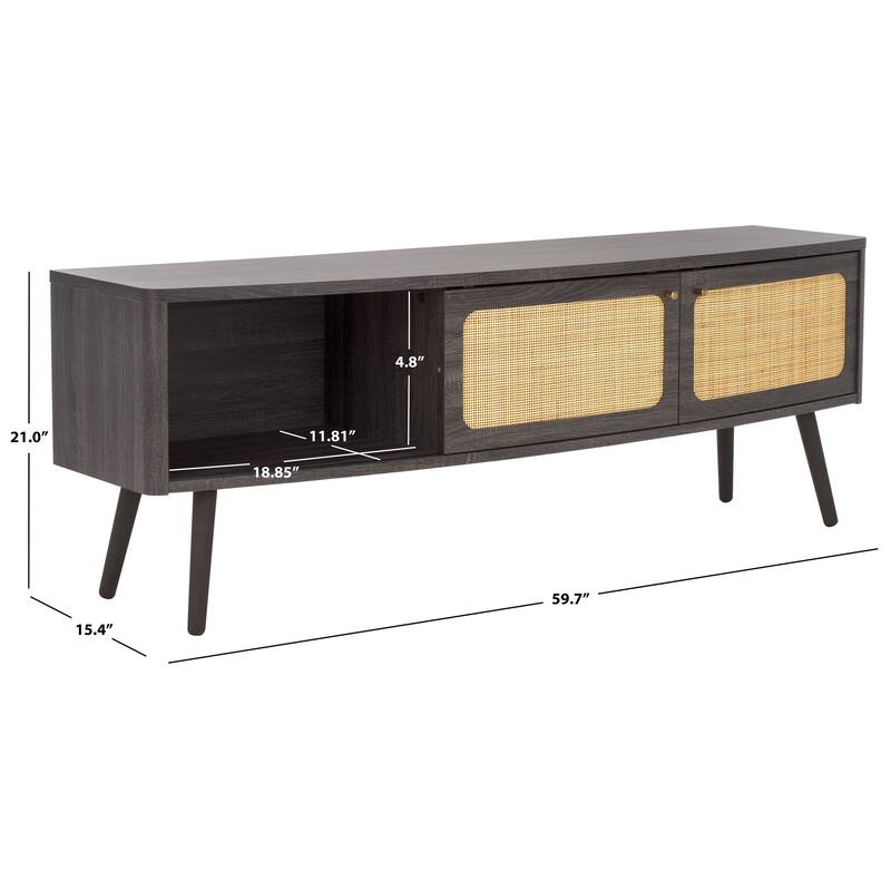 SAFAVIEH Home Cielle 2 Door Media Stand. - 60"Wx15"Dx21"H - Distressed Black/Natural