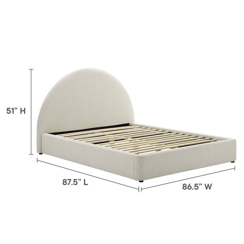 Palmetto Modern Round Headboard Ivory Fabric Upholstered King Size Platform Bed