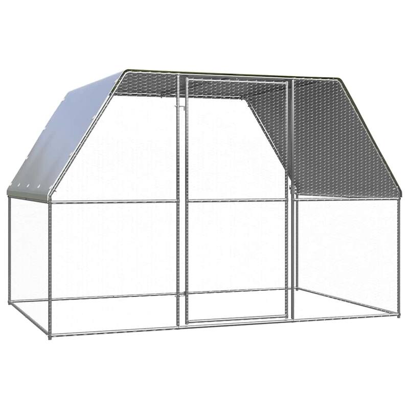vidaXL Chicken Cage Hen Coop Animal House Silver and Gray Galvanized Steel - 118.1" x 78.7" x 78.7"