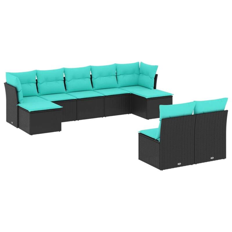 vidaXL 9 Piece Patio Sofa Set with Cushions Black Poly Rattan - 24.4x27.2x24.4-Without table
