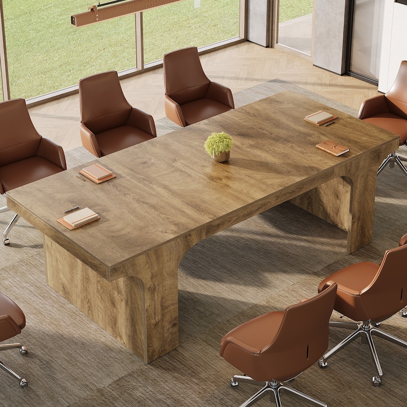 Large Executive Conference Table, Office Meeting Table, Boardroom Computer Writing Desk Workstation Accent Table - Rustic Wood Grain