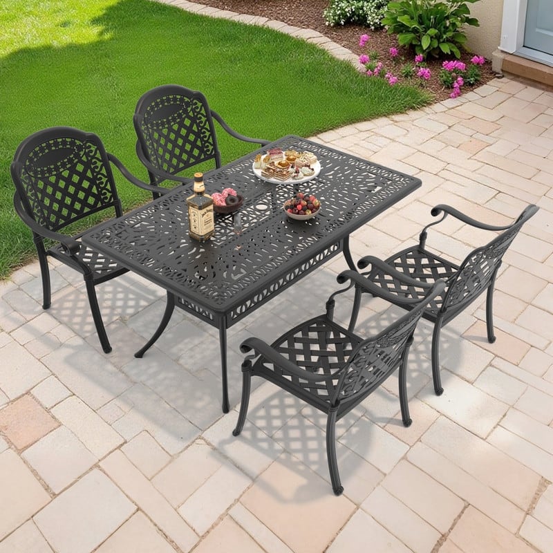 5-Piece Cast Aluminum Outdoor Dining Set with Cushions