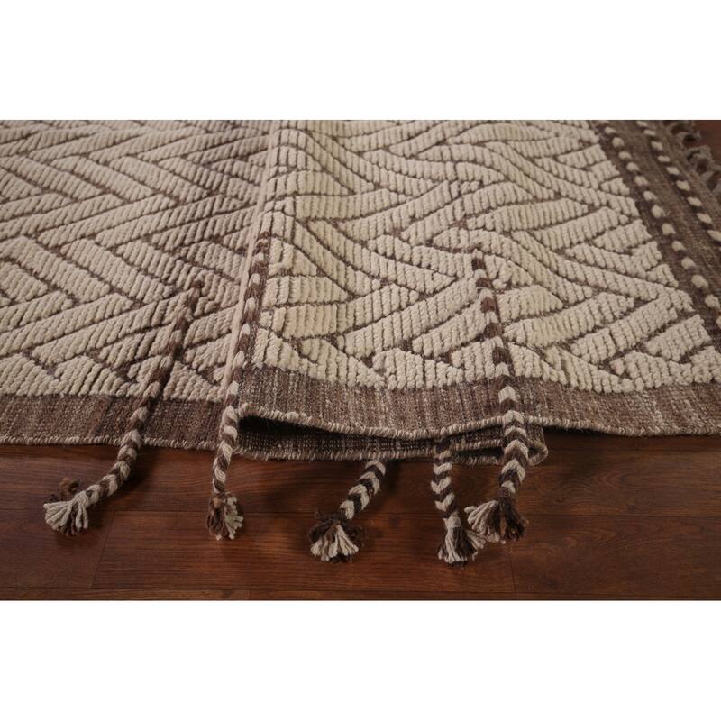 All-Over Chevron Moroccan Oriental Area Rug Handmade Wool Carpet - 8'8"x 13'0"
