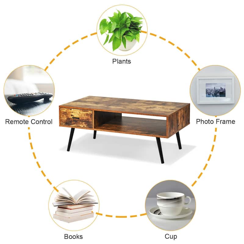 Gymax Retro Coffee Table Mid Century Modern Living Room Furniture - See Details