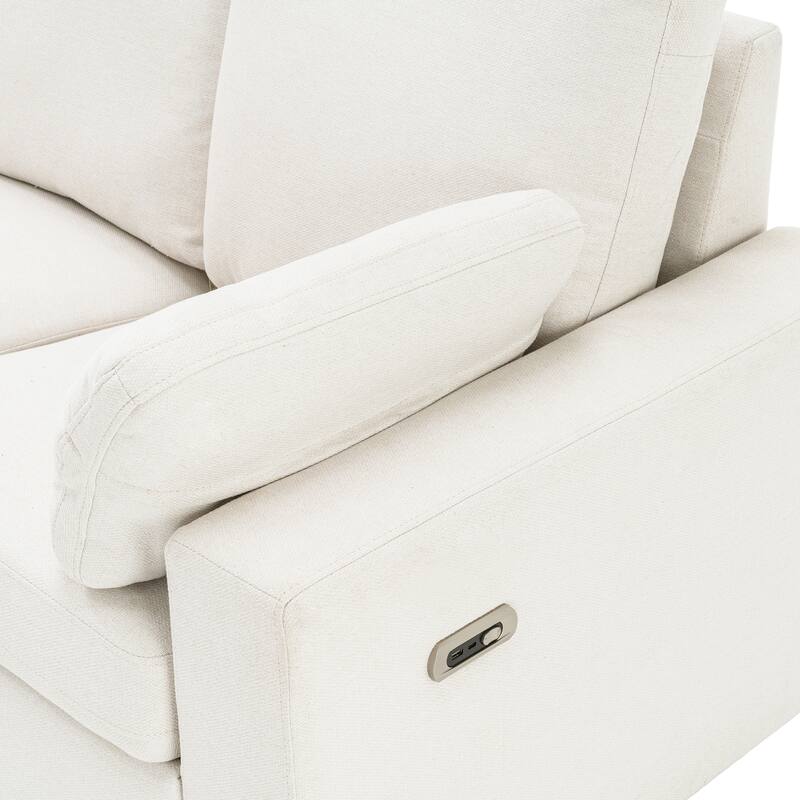 88.9" Linen Power Recliner Sectional 5-Seat Sofa with USB Ports and Storage Drawers
