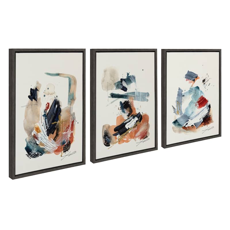 Kate and Laurel Sylvie Fireplace Framed Canvas Art Set by Xizhou Xie - 3 Piece Set 18X24 - Grey