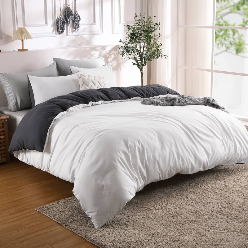 3 Piece Reversible Double Brushed Microfiber Duvet Cover Set