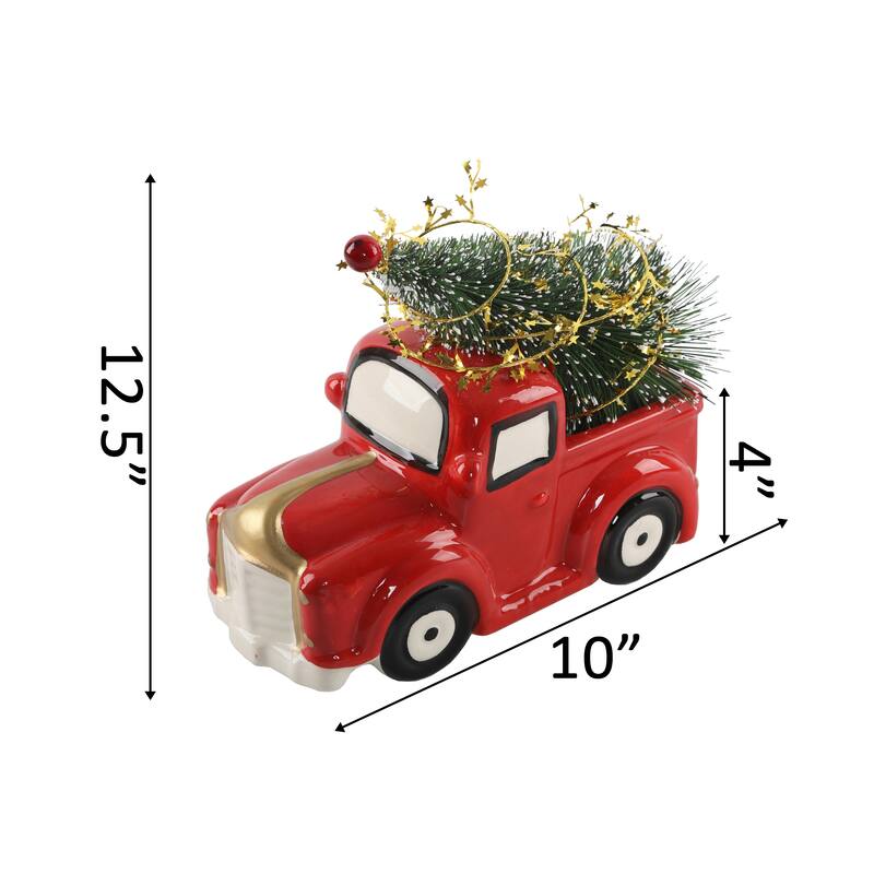 10" L XMAS Tree in Ceramic Red Truck