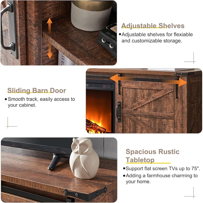 Farmhouse Fireplace TV Stand for 75'' TV, Rustic Entertainment Center
