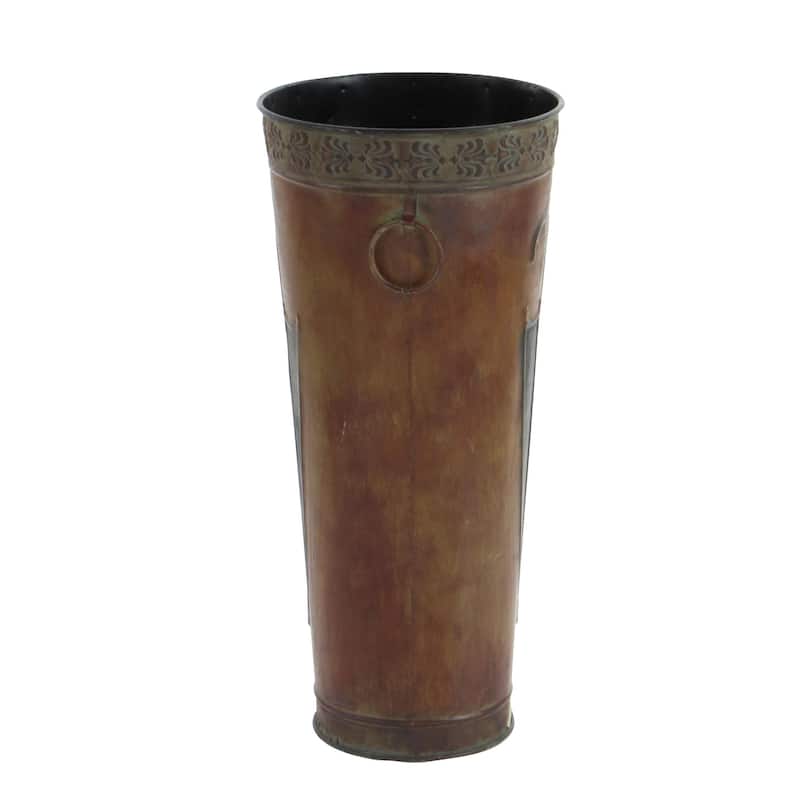 Metal Umbrella Stand with Umbrella Image and Handles - Set of 2 Brown or Black - Roche River Decor