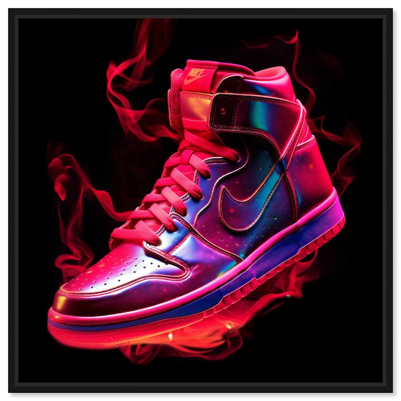 Notoriart Flaming Hot Sneaker Framed Sneaker 1 Piece Canvas Wall Art - 31 x 31 - Black