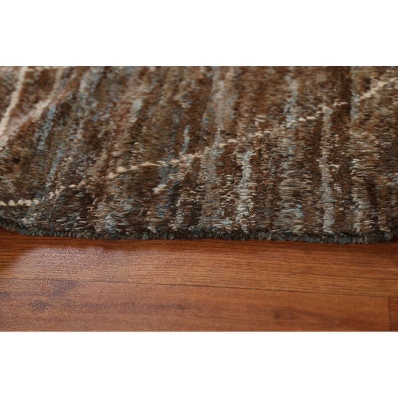 Hand Knotted Oriental 100% Wool Carpet Tribal Tribal Brown Moroccan Area Rug - 9' 7'' X 6' 7''