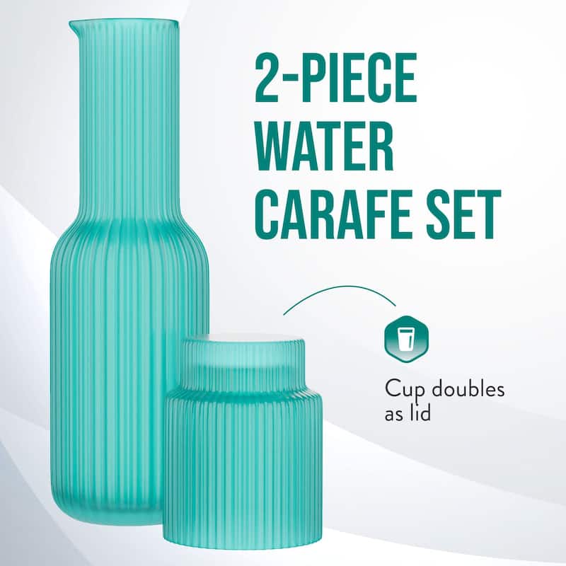 Aqua Blue Ried 2 Pc Water Carafe Set